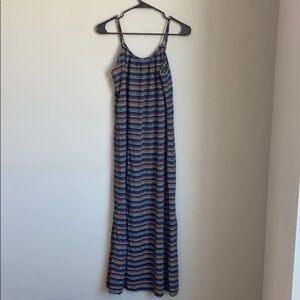 Merona Maxi Dress navy straps sleeveless size small striped dotted‎